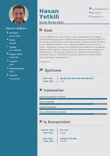 Havacılık Ve Uzay Uçak Mühendisi Cv Örnekleri cv indir